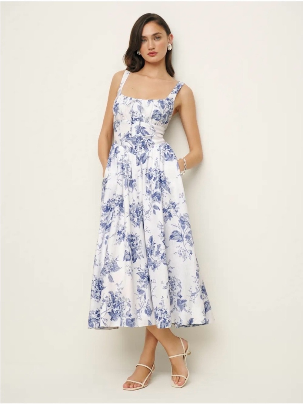 NWOT Reformation Balia Linen Dress Lupine Blue Floral Print - Picture 2 of 14